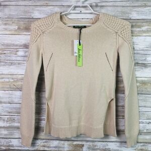 Sam Edelman Womens Sweater Small Long Sleeve Cream Wool Blend Side Slits NWT